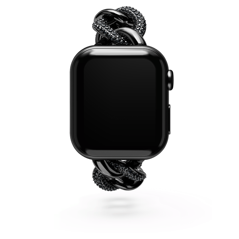 swarovski سوار برَّاق على شكل سلسلة يناسب الساعة الذكية apple watch ، لون أسود، لمسة نهائية باللون الأسود