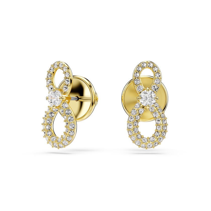 swarovski أقراط دبوسية hyperbola، قطع مستدير، أحجار كريستال صغيرة متراصة، شكل إنفينيتي، لون أبيض، طلاء روديوم