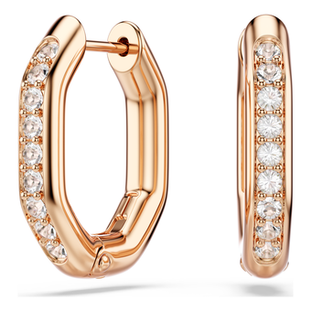 swarovski أقراط حلقية dextera، شكل ثماني، قطع مُستدير، حجم صغير، لون أبيض، لمسة نهائية من الذهب الوردي عيار 18 قيراط