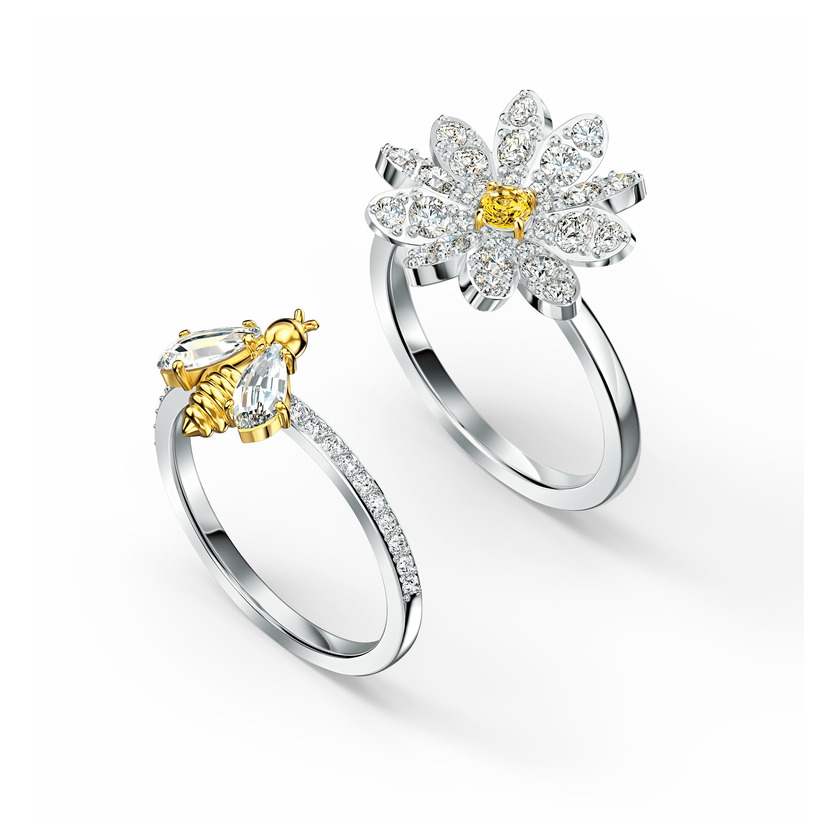 swarovski مجموعة خواتم eternal flower، لون أصفر، لمسة نهائية من معادن مختلطة