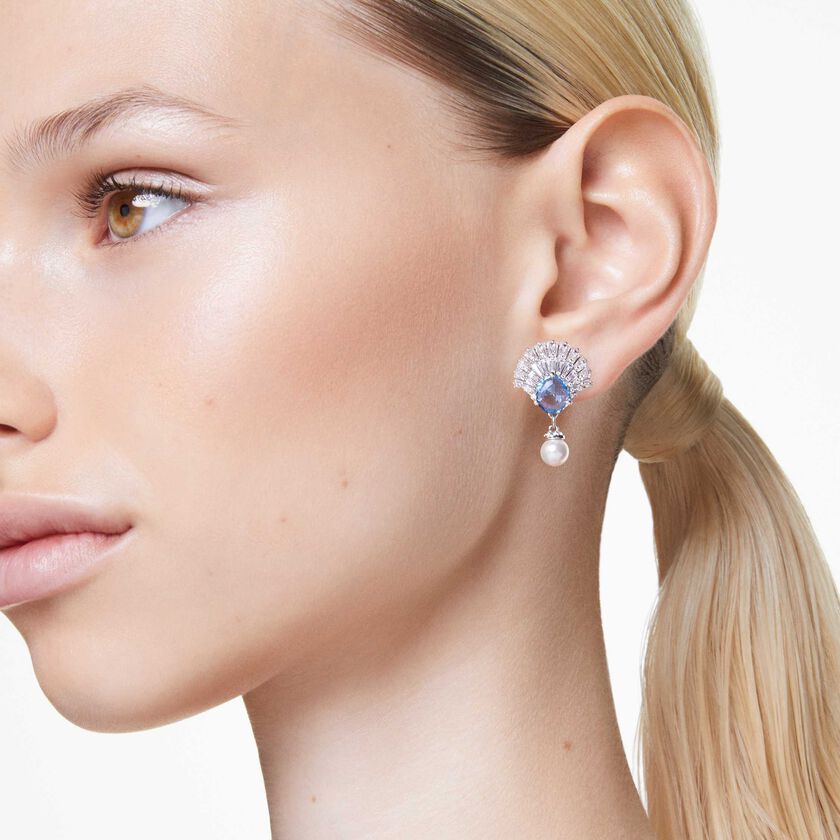 swarovski أقراط متدلية idyllia، على شكل صدفة، لون أزرق، طلاء روديوم