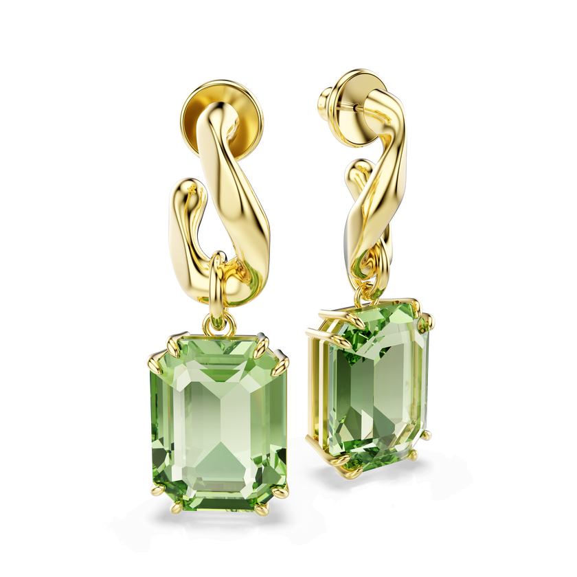 swarovski أقراط متدلية millenia، قطع مُثَمَّن، لون أخضر، لمسة نهائية من الذهب عيار 18 قيراط