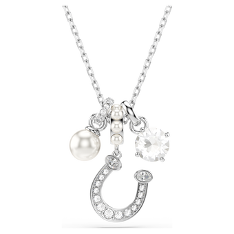 swarovski قلادة symbolica، لآلئ كريستال، قطع مستدير، أحجار كريستال صغيرة متراصة، شكل حدوة حصان، لون أبيض، طلاء روديوم