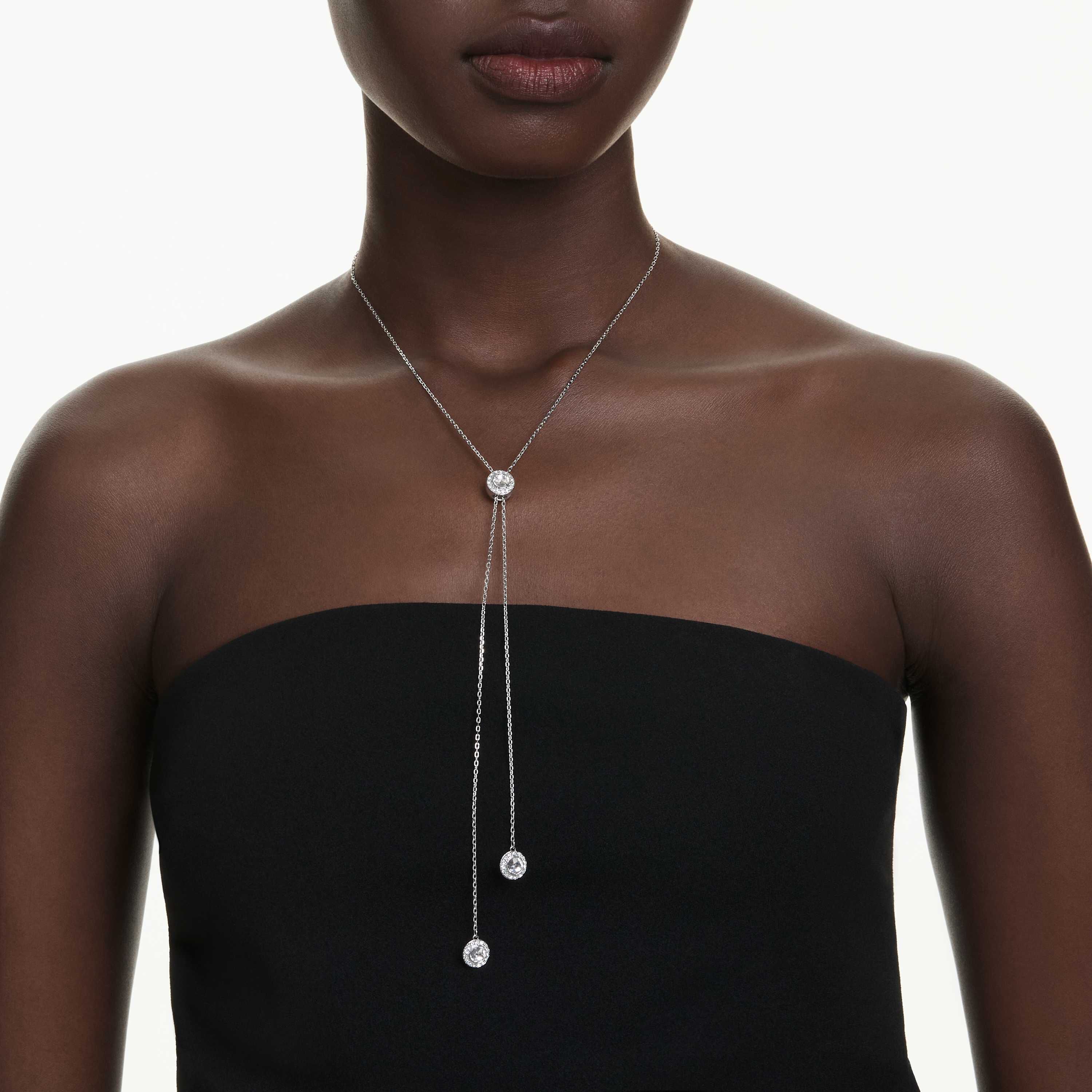 swarovski قلادة على شكل حرف y من عائلة una angelic، قطع مستدير، لون أبيض، طلاء روديوم