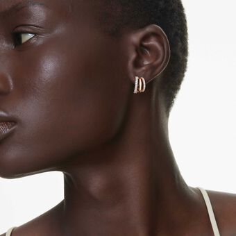 swarovski أقراط حلقية hyperbola، قطع متنوع، صغير، لون أبيض، لمسة نهائية من الذهب الوردي عيار 18 قيراط