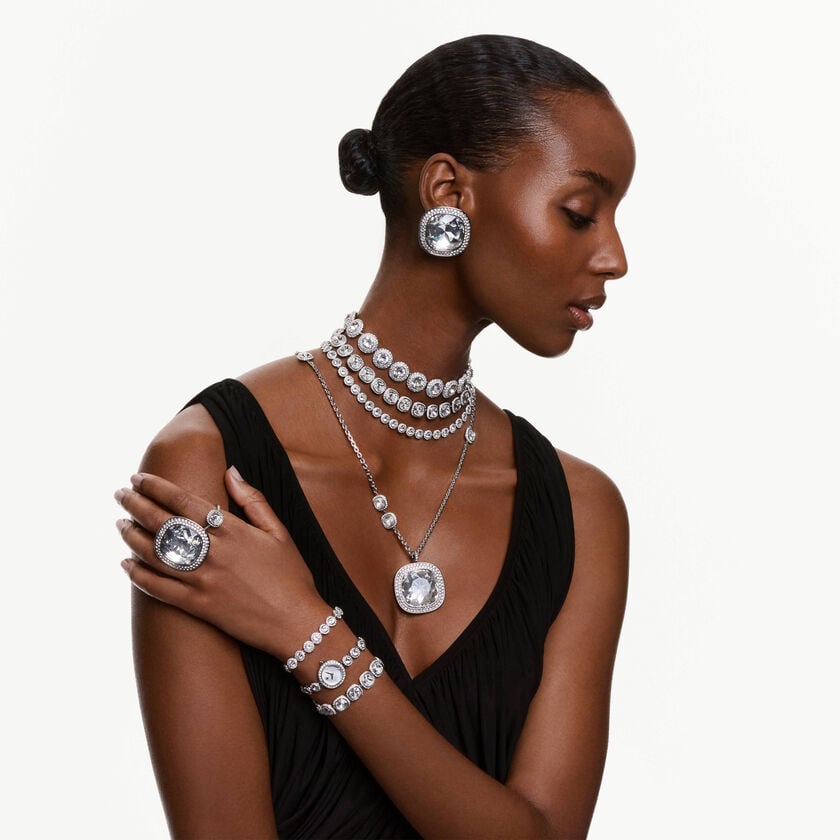 swarovski عقد una angelic، قطع كوشن، لون أبيض، طلاء روديوم