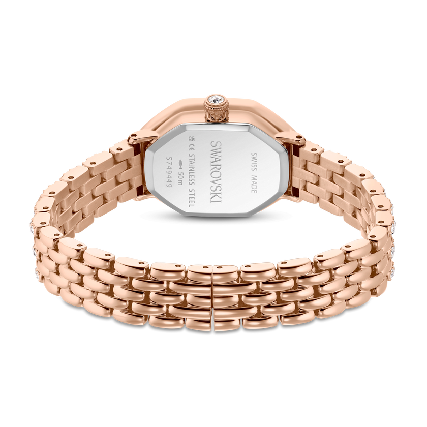 swarovski ساعة dextera octagon، صناعة سويسرية، سوار معدني، لون ذهبي وردي، لمسة نهائية بلون ذهبي وردي