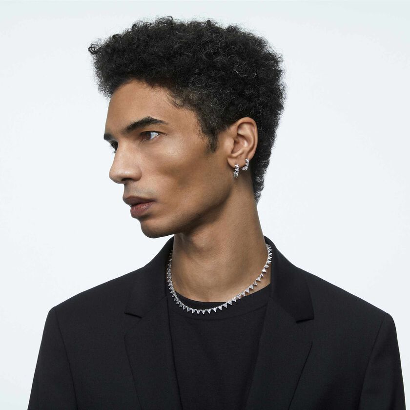 swarovski أقراط حلقية matrix، قطع مثلث، حجم صغير، لون أبيض، طلاء روديوم