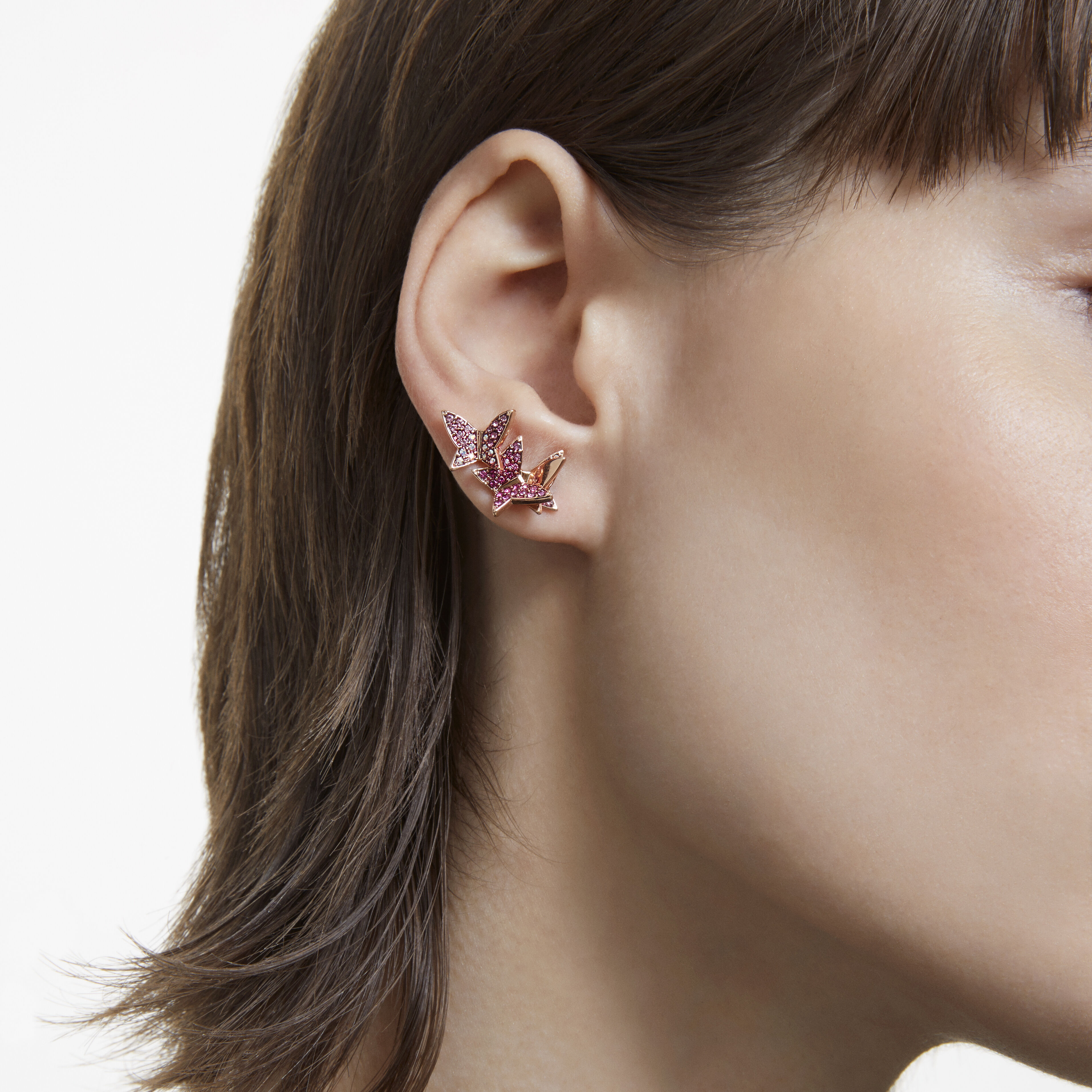 swarovski طقم lilia، مزين بفراشة، لون وردي، طلاء ذهبي وردي