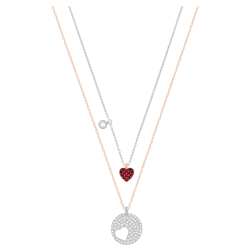 swarovski قلادة crystal wishes، طقم  2 ، على شكل قلب، لون أحمر، لمسة نهائية من معادن مختلطة