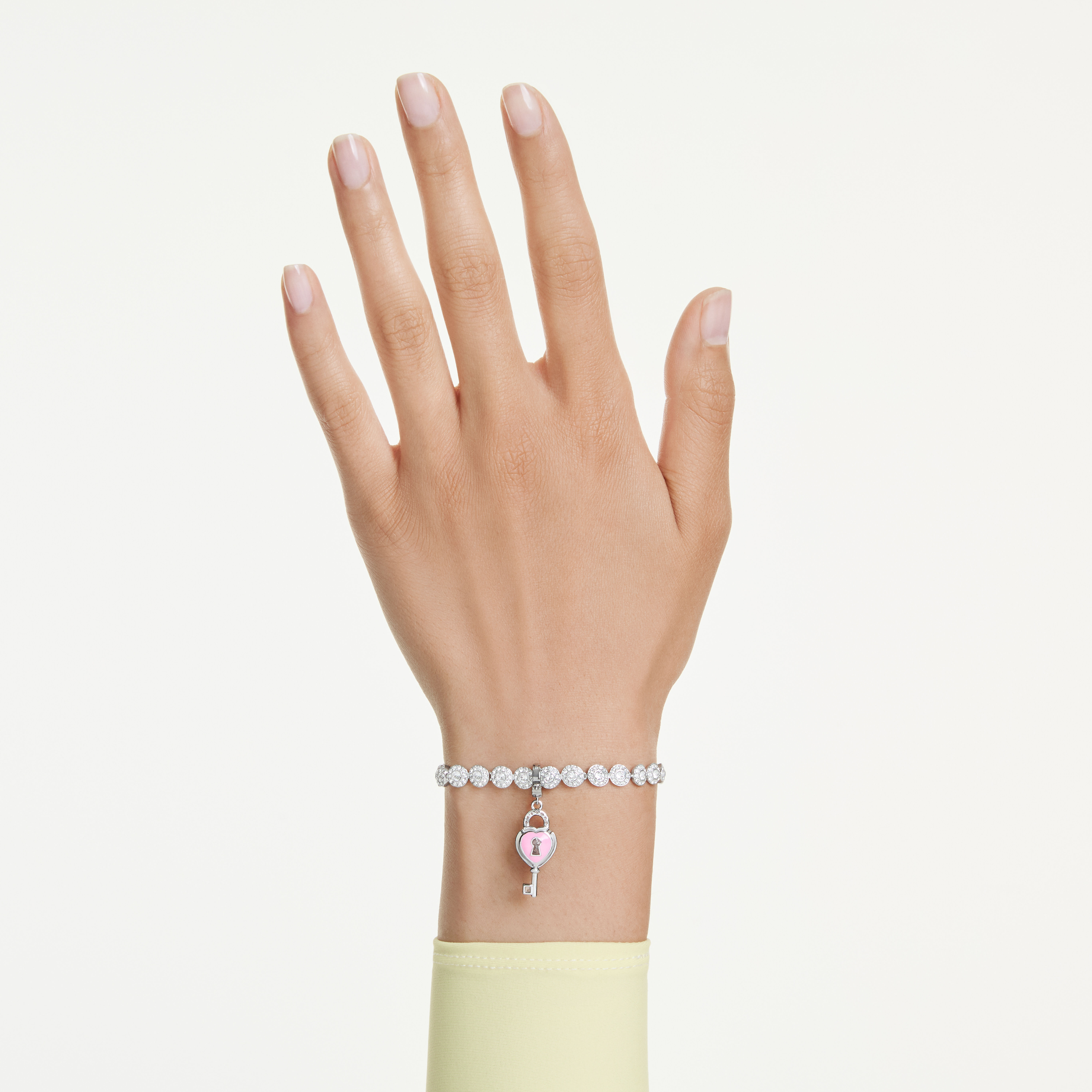 swarovski حلية idyllia، قطع متنوع، شكل قلب ومفتاح، لون أبيض، طلاء روديوم