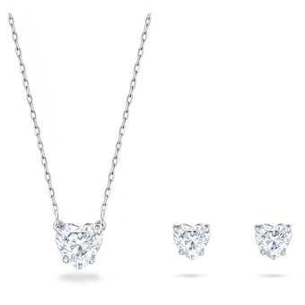 swarovski طقم attract، على شكل قلب، لون أبيض، طلاء روديوم