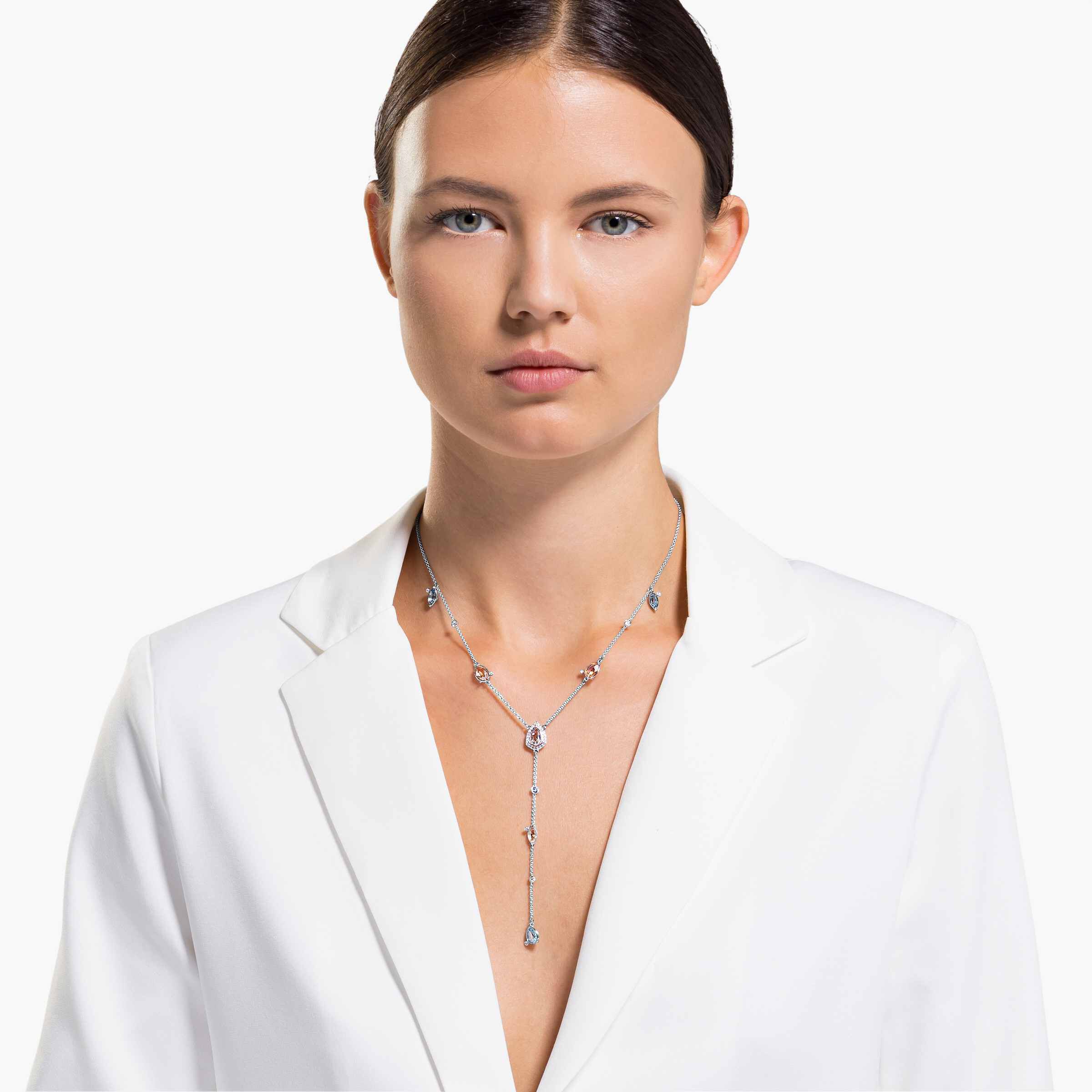 swarovski عقد sunny على شكل حرف y، قطع متنوع، ألوان متعددة، طلاء روديوم