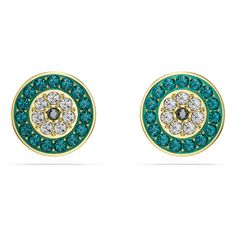 swarovski luckily stud earrings  pav   eye  green  gold tone plated