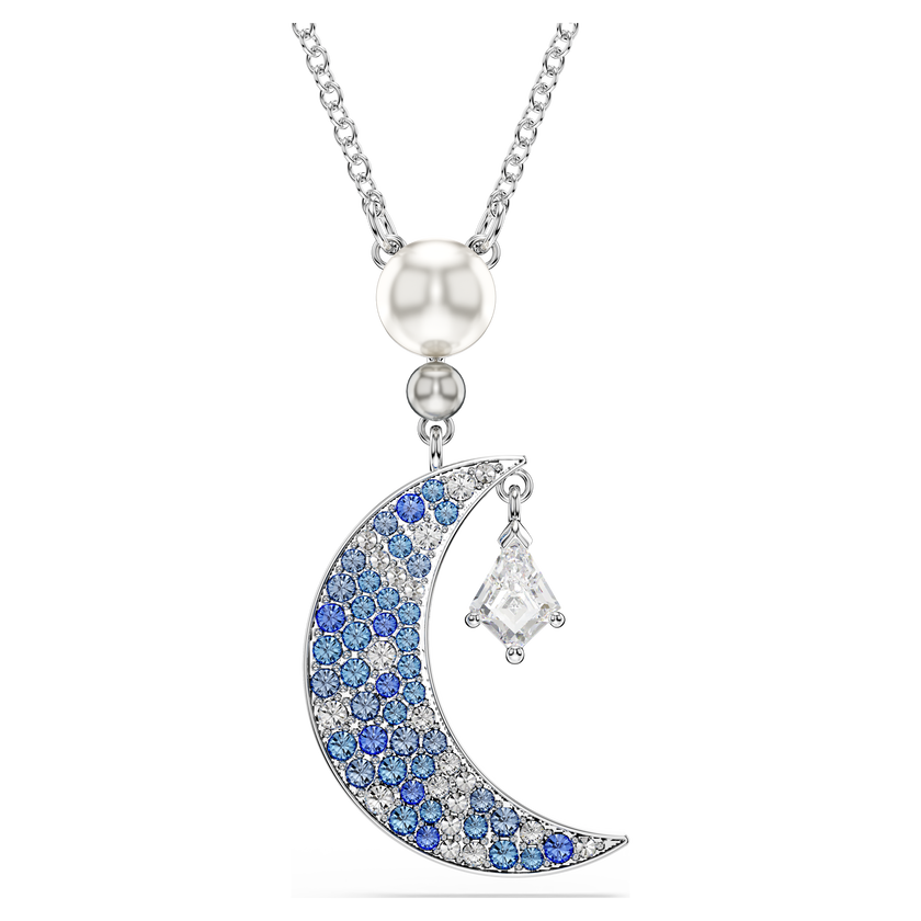 swarovski قلادة symbolica، قطع مُستدير، قمر، لون أزرق، طلاء روديوم