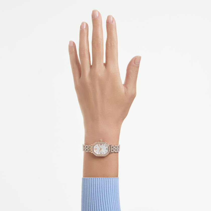 swarovski ساعة مثمنة dextera، سويسرية الصنع، سوار معدني، لون ذهبي وردي، لمسة نهائية باللون الذهبي الوردي