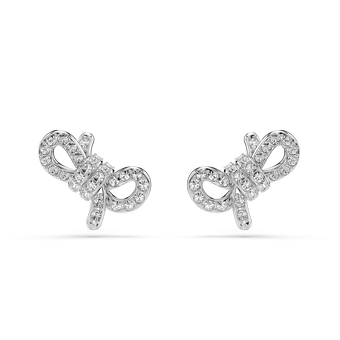 swarovski أقراط دبوسية lifelong، أحجار كريستال صغيرة متراصة، شكل أنشوطة، لون أبيض، طلاء روديوم
