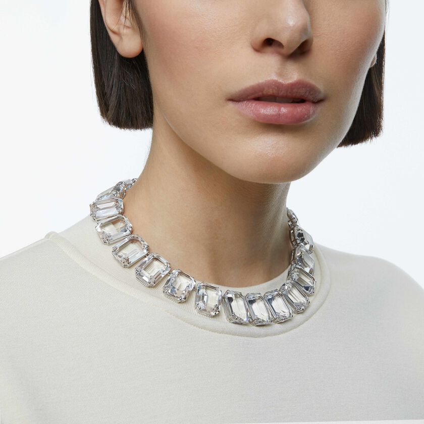 swarovski عقد millenia، مزدان بكريستالات مثمنة، لون أبيض، طلاء روديوم