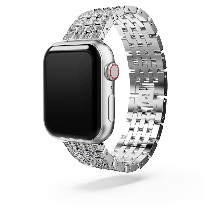 swarovski سوار نسائي رفيع برَّاق يناسب الساعة الذكية apple watch ، لون فضي، ستانلس ستيل
