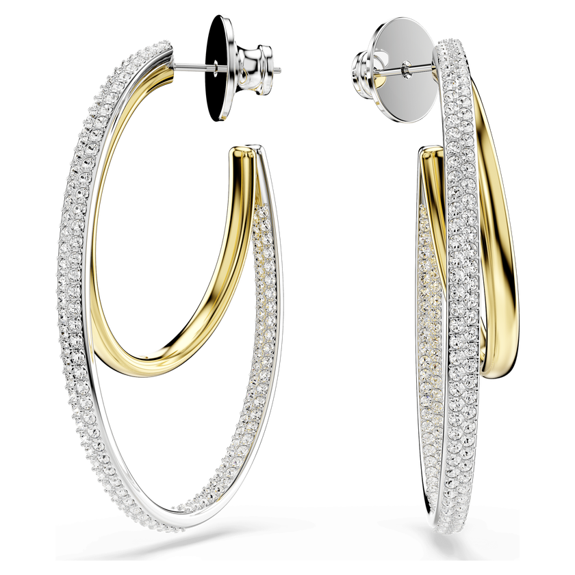 swarovski أقراط حلقية hyperbola، قطع مستدير، حجم متوسط، لون أبيض، لمسة نهائية من معادن مختلطة
