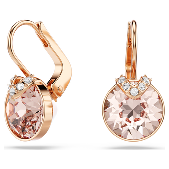 swarovski أقراط bella على شكل حرف v، قطع مُستدير، لون ذهبي، لمسة نهائية من الذهب الوردي عيار 18 قيراط
