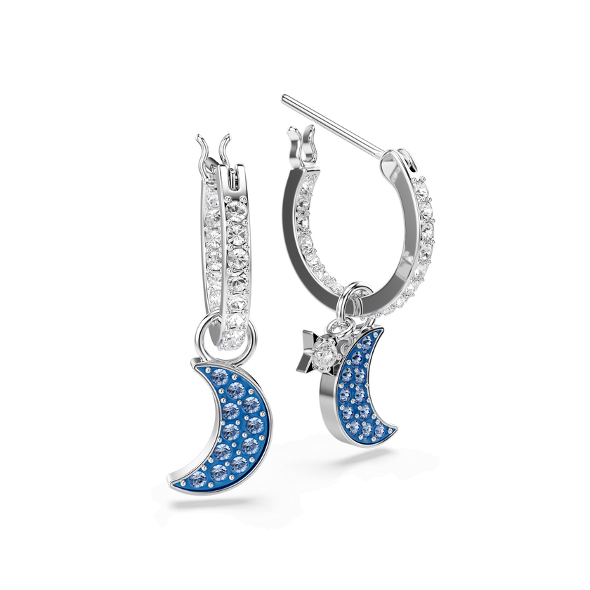 swarovski أقراط متدلية symbolica، قطع مُستدير، قمر، لون أزرق، طلاء روديوم