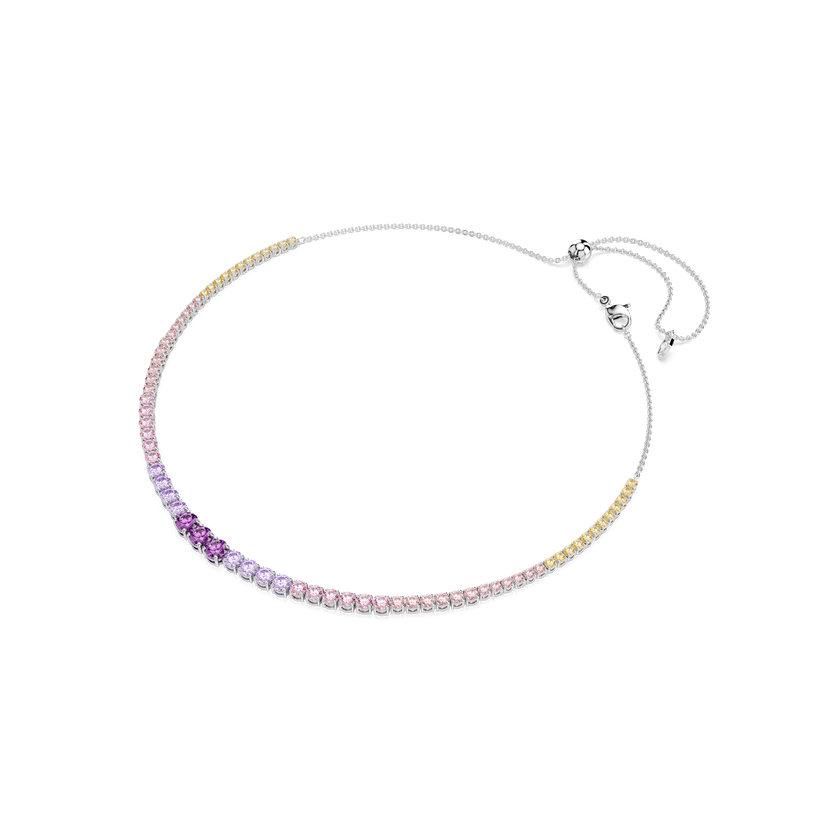 swarovski عقد matrix tennis، قطع مستدير متدرج، ألوان متعددة، طلاء روديوم