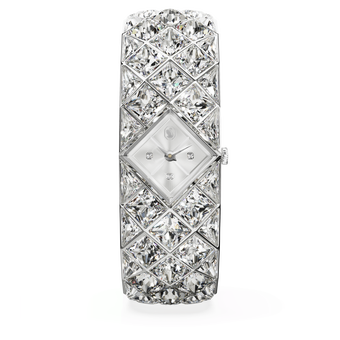 swarovski ساعة curiosa bangle، صناعة سويسرية، سوار كريستال، لون فضي، ستانلس ستيل