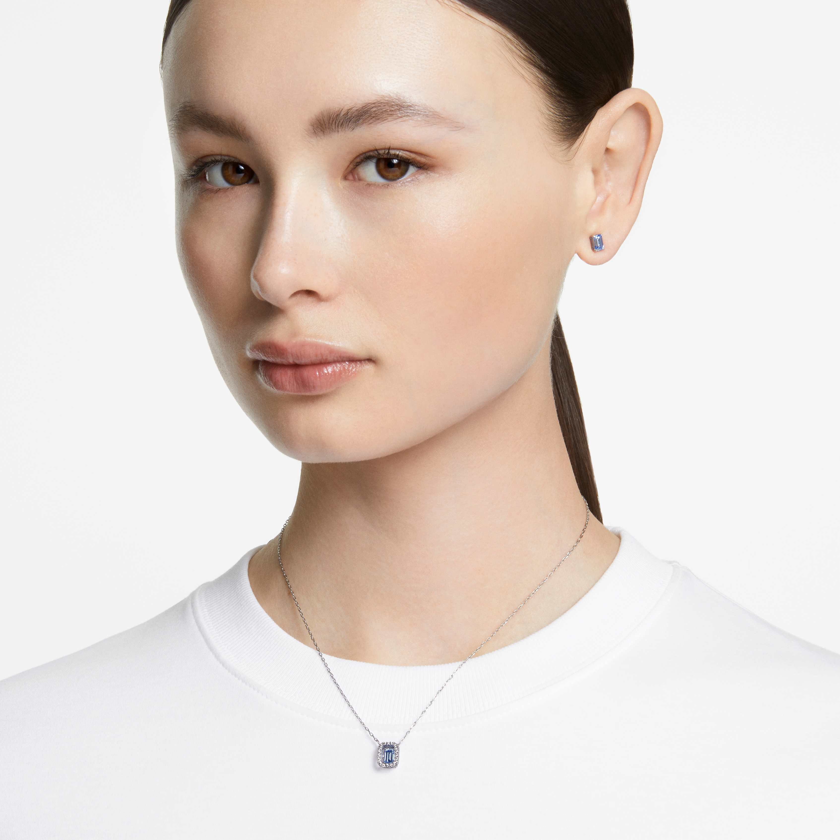 swarovski طقم una، قطع مثمن، لون أزرق، طلاء روديوم