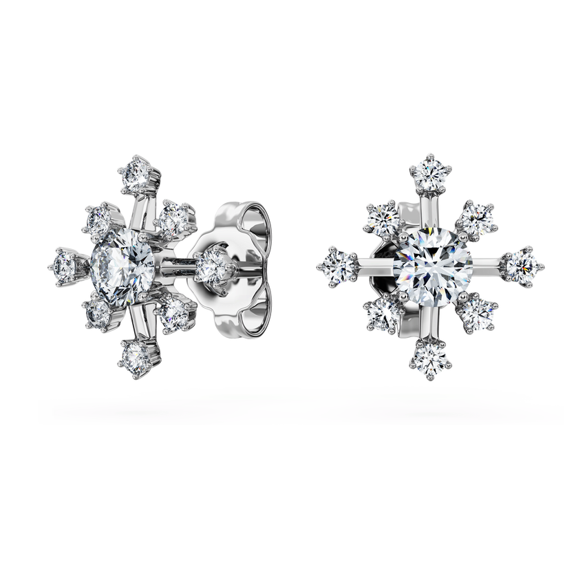 swarovski أقراط دبوسية galaxy، ألماس مُصنع في المختبر بإجمالي 0 5 قيراط، شكل دائري، ذهب أبيض عيار 18