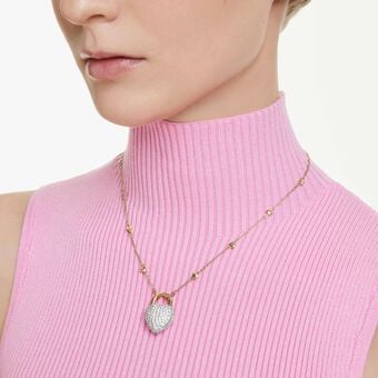 swarovski قلادة idyllia، قطع متنوع، شكل قلب، أبيض، طلاء باللون الذهبي