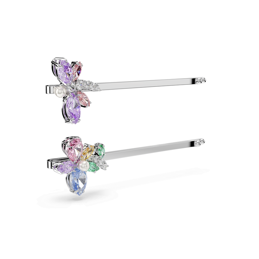 دبوس شعر ariana grande x swarovski، قطع متنوع، شكل يعسوب، شكل زهرة، ألوان متعددة، طلاء روديوم