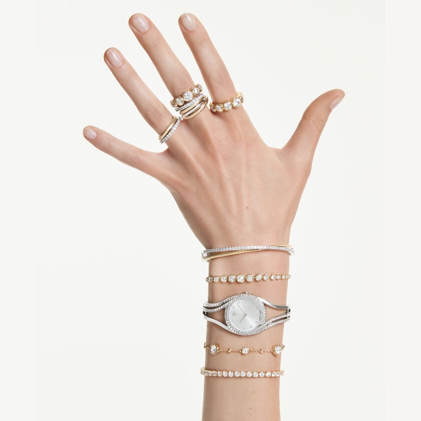 swarovski خاتم كوكتيل hyperbola، قطع مستدير، لون أبيض، لمسة نهائية من معادن مختلطة