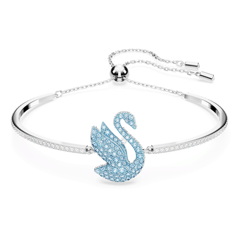 swarovski سوار iconic swan من سواروفسكي، على شكل بجعة، لون أزرق، طلاء روديوم
