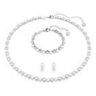 swarovski matrix set  crystal pearl  round cut  white  rhodium plated