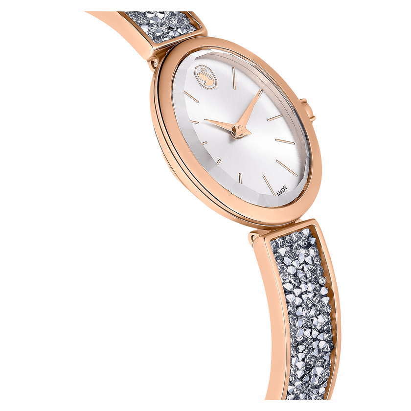 swarovski ساعة crystal rock oval، صناعة سويسرية، سوار معدني، لون فضي، لمسة نهائية بلون ذهبي وردي