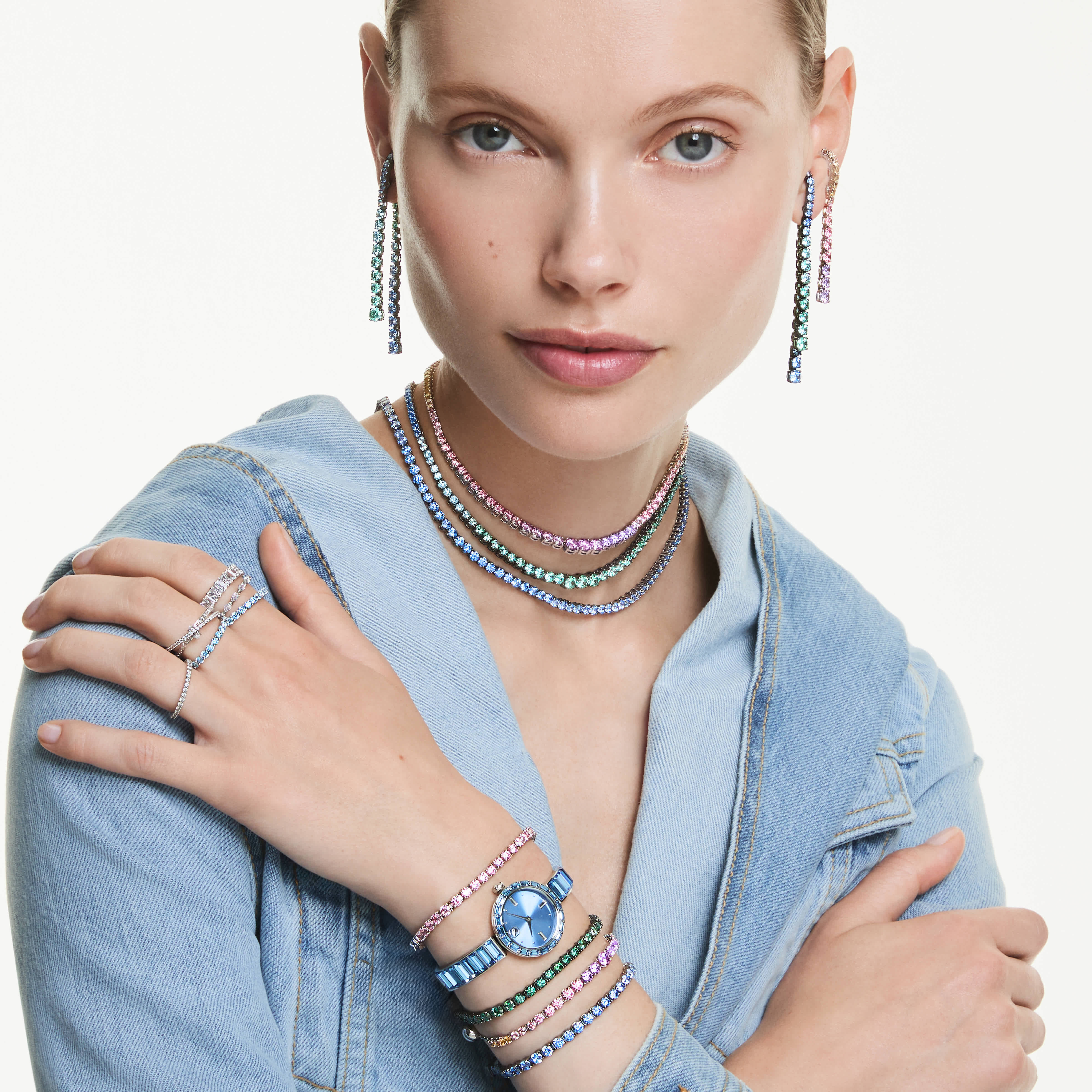 swarovski خاتم matrix vittore، قطع مستدير، لون أبيض، لمسة نهائية من اللون الفضي
