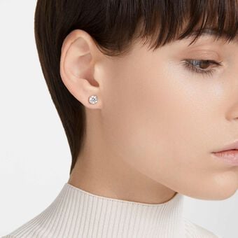 swarovski أقراط دبوسية stilla، قطع مُستدير، لون أبيض، لمسة نهائية من الذهب الوردي عيار 18 قيراط