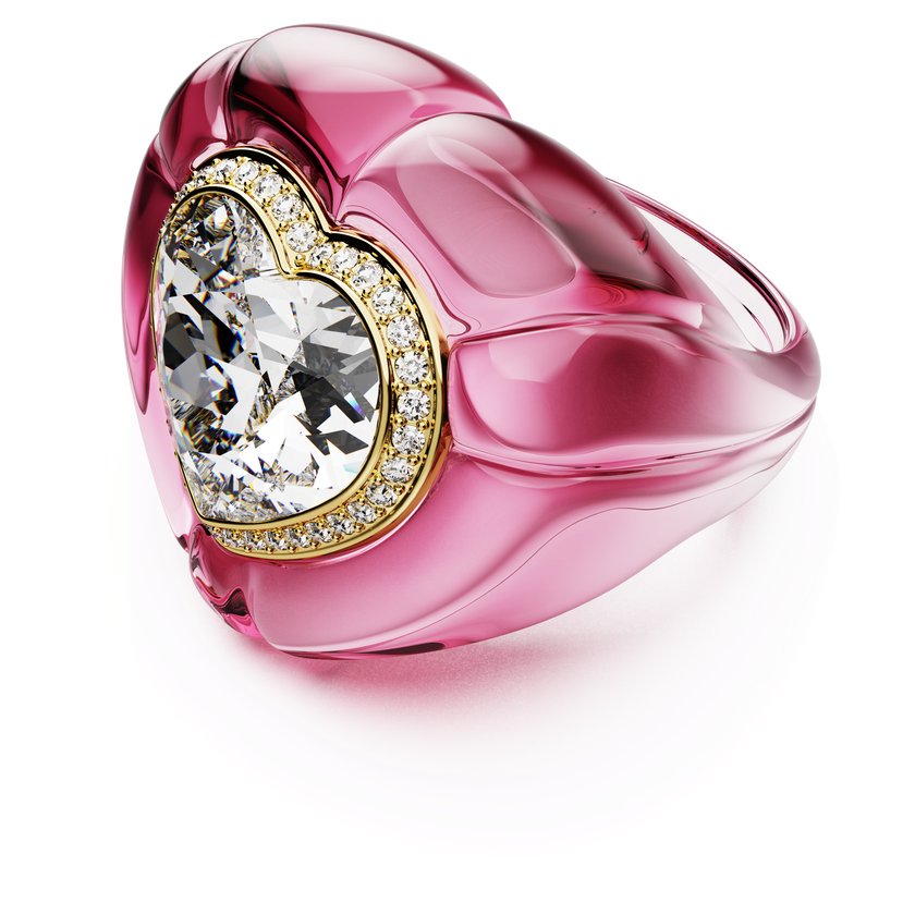 swarovski خاتم كوكتيل dulcis، قطع على شكل قلب، كريستالات مُتراصَّة، شكل قلب، لون وردي