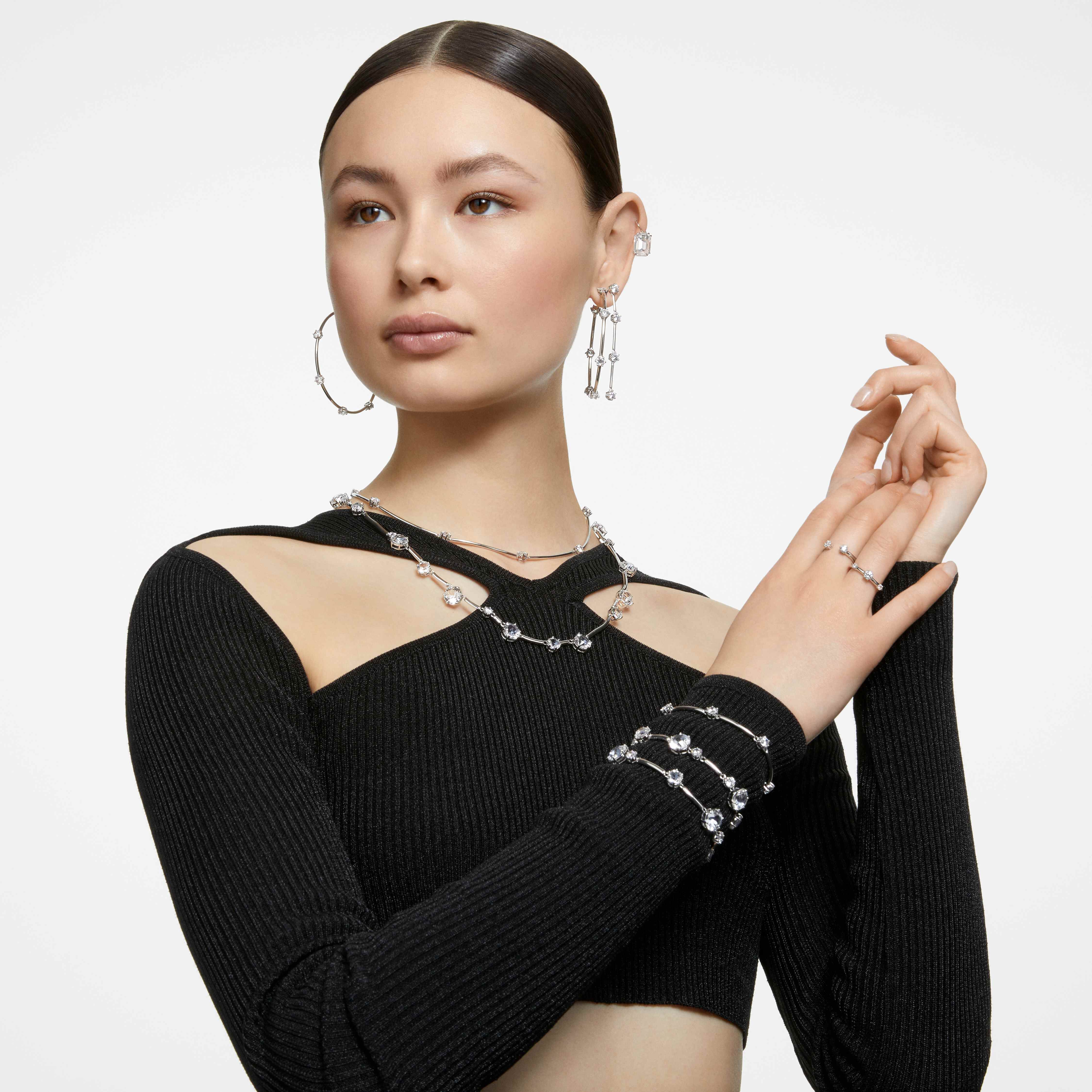 swarovski سوار constella، مزدان بكريستالات دائرية، لون أبيض، طلاء روديوم