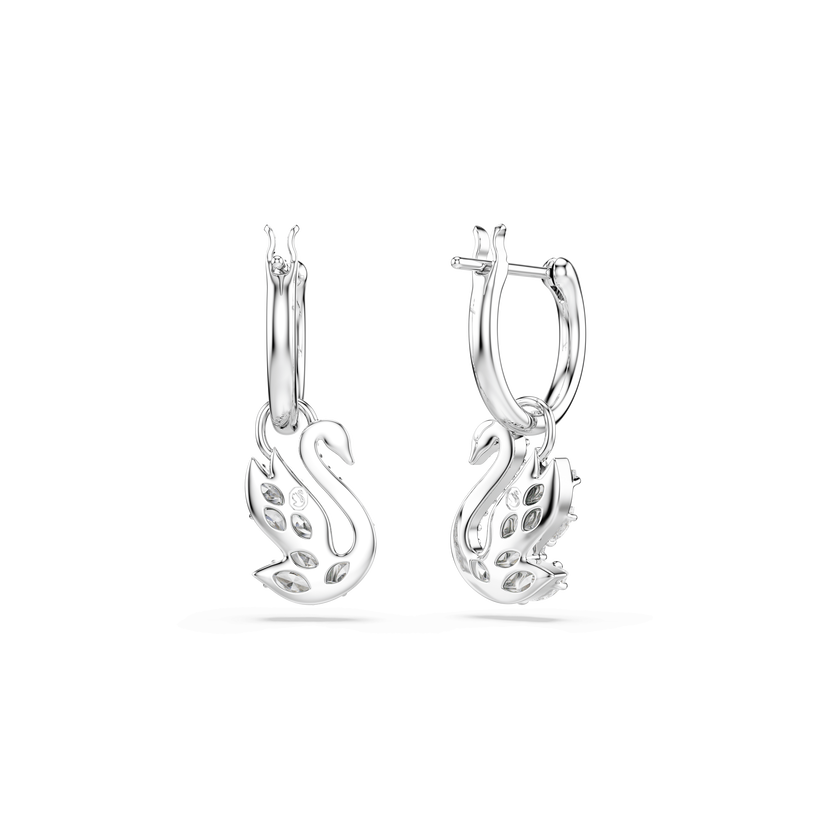 swarovski أقراط متدلية swan، قطع متنوع، بجعة، لون أبيض، طلاء روديوم