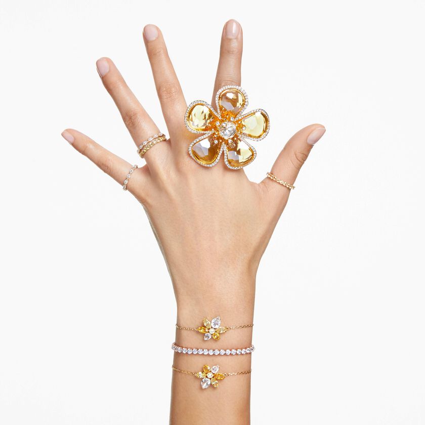 swarovski سوار تنس matrix، قطع مُستدير، لون أبيض، لمسة نهائية من الذهب عيار 18 قيراط
