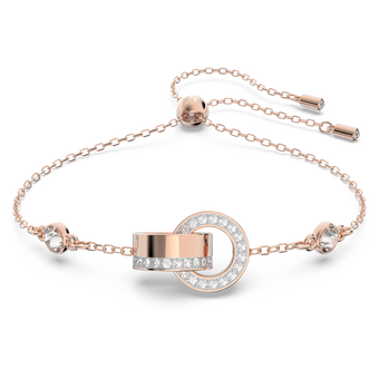 swarovski سوار dextera، حلقات متداخلة، لون أبيض، لمسة نهائية من الذهب الوردي عيار 18 قيراط