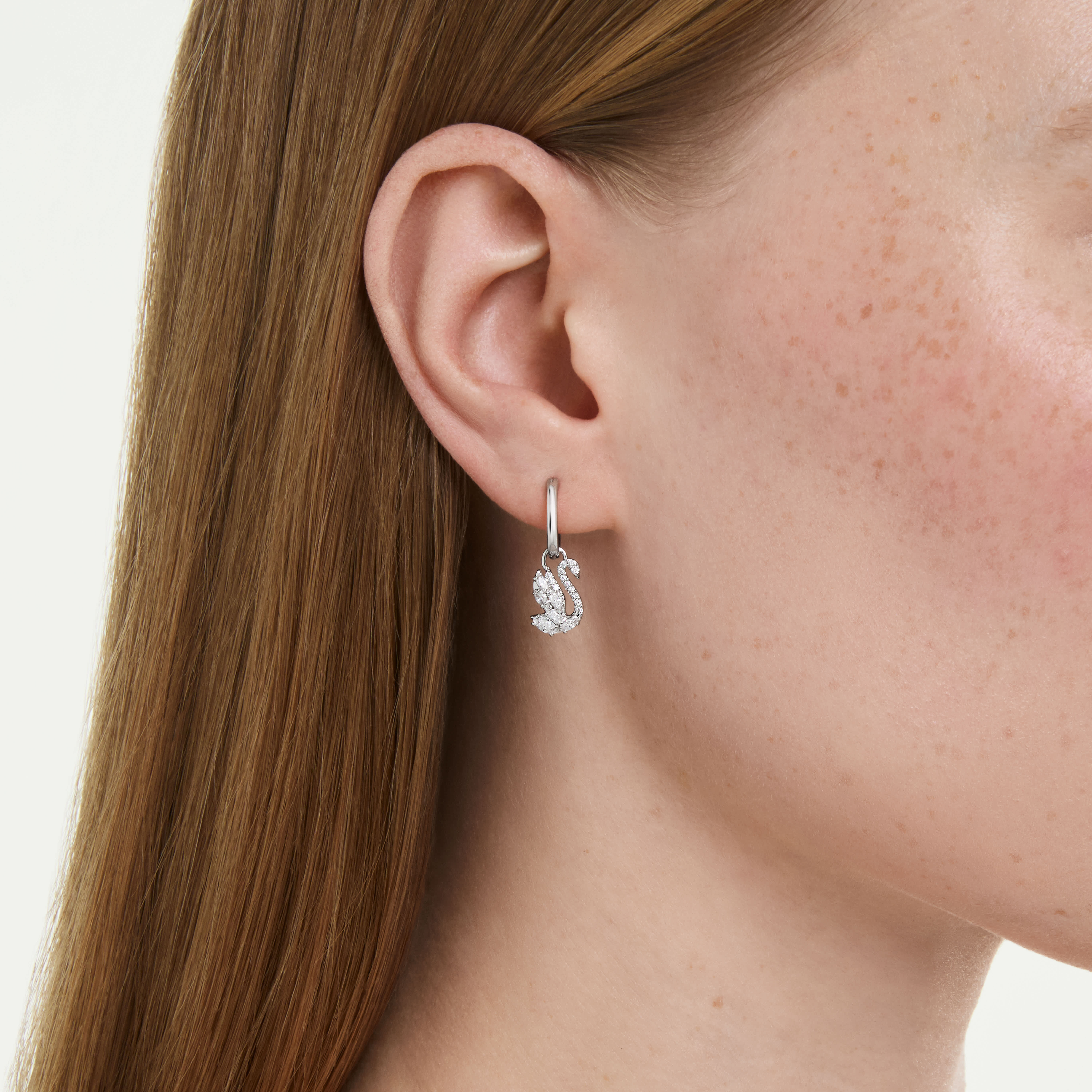 swarovski أقراط متدلية swan، قطع متنوع، بجعة، لون أبيض، طلاء روديوم