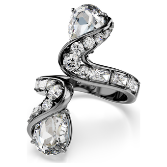 swarovski خاتم مفتوح the vienna collection، شكل ريشة، لون أبيض، طلاء روثينيوم