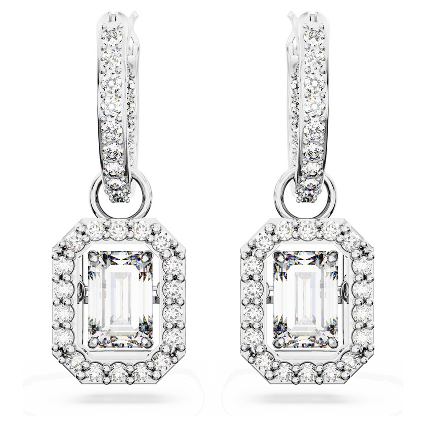 swarovski أقراط متدلية una، قطع مثمن، لون أبيض، طلاء روديوم