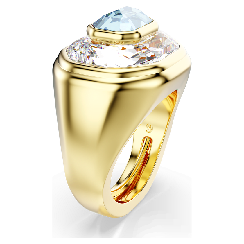 swarovski خاتم كوكتيل chroma، قطع مُثَمَّن، لون أزرق، طلاء باللون الذهبي
