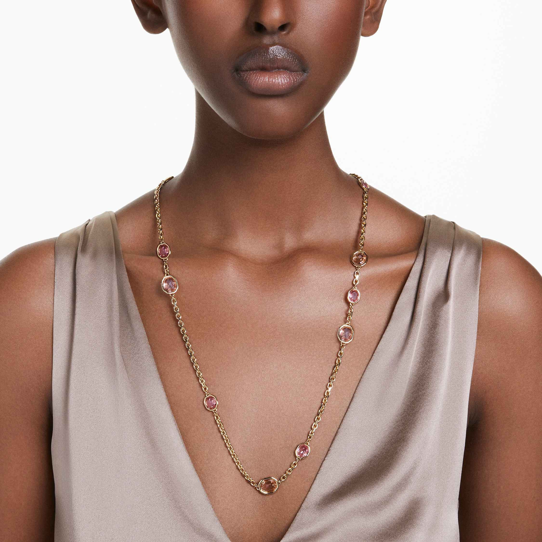 swarovski سلسلة imber، قطع مُستدير، لون وردي، طلاء بلون ذهبي