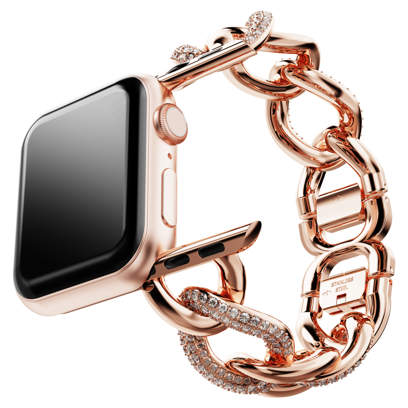 swarovski حزام سلسلة، متوافق مع ساعة apple   مقاس 40 مم و41 مم، لون ذهبي وردي، لمسة نهائية بلون ذهبي وردي